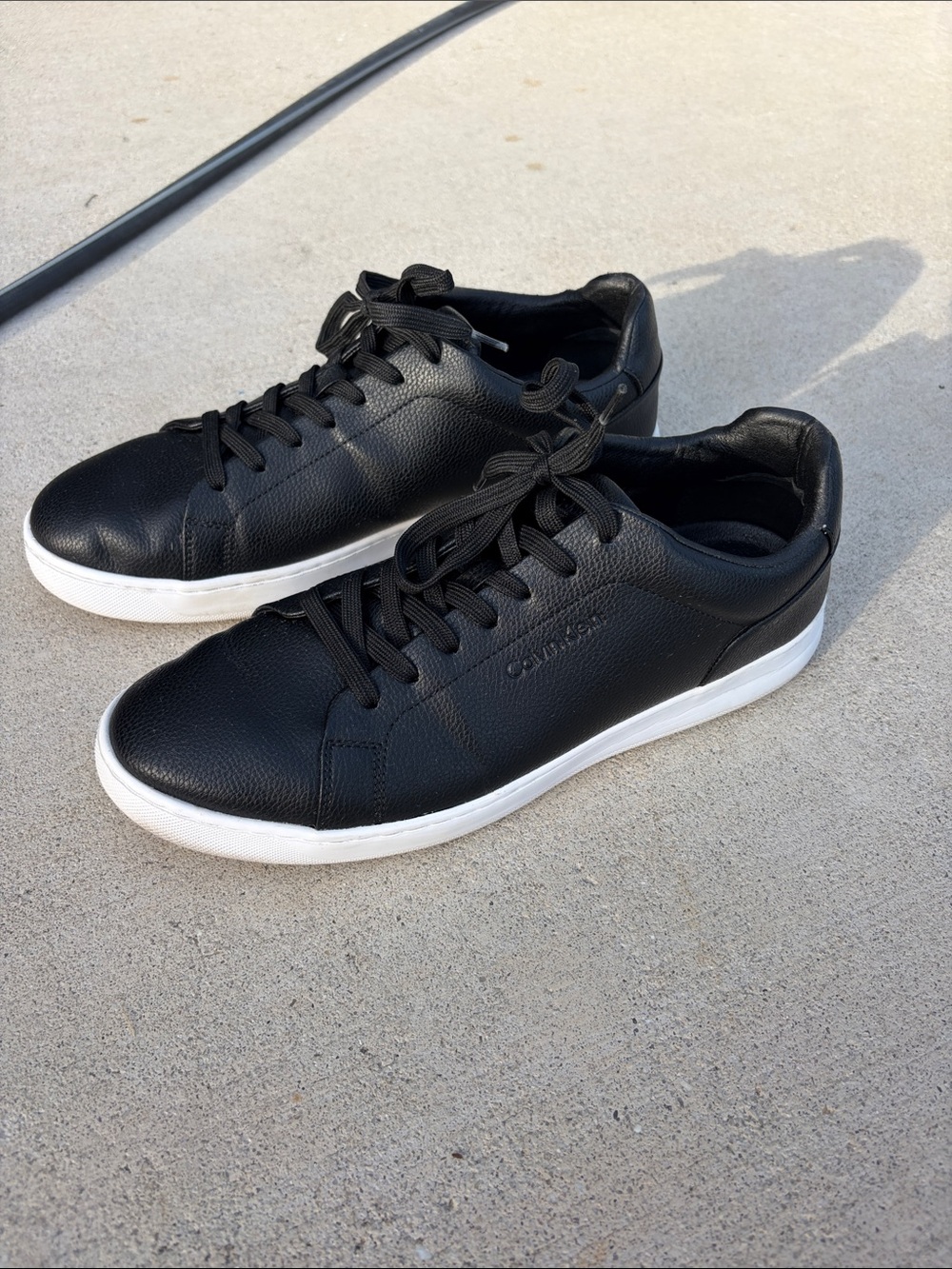 Calvin Klein Men’s Black Leather Sneakers with White Sole